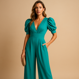 Elegant long jumpsuit for women with tailored fit and flowing silhouette, ideal for galas, dinners, and formal occasions.