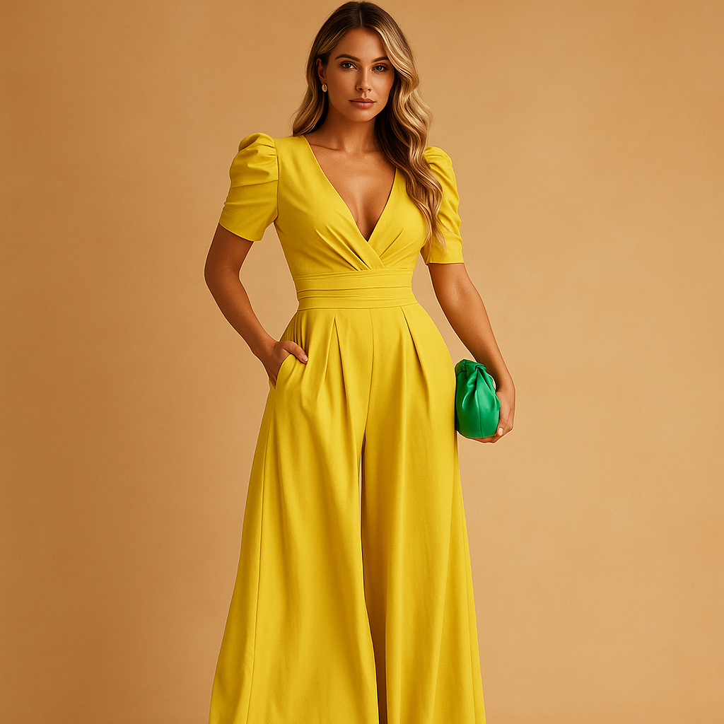 Elegant long jumpsuit for women with tailored fit and flowing silhouette, ideal for galas, dinners, and formal occasions.