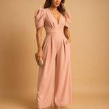 Elegant long jumpsuit for women with tailored fit and flowing silhouette, ideal for galas, dinners, and formal occasions.