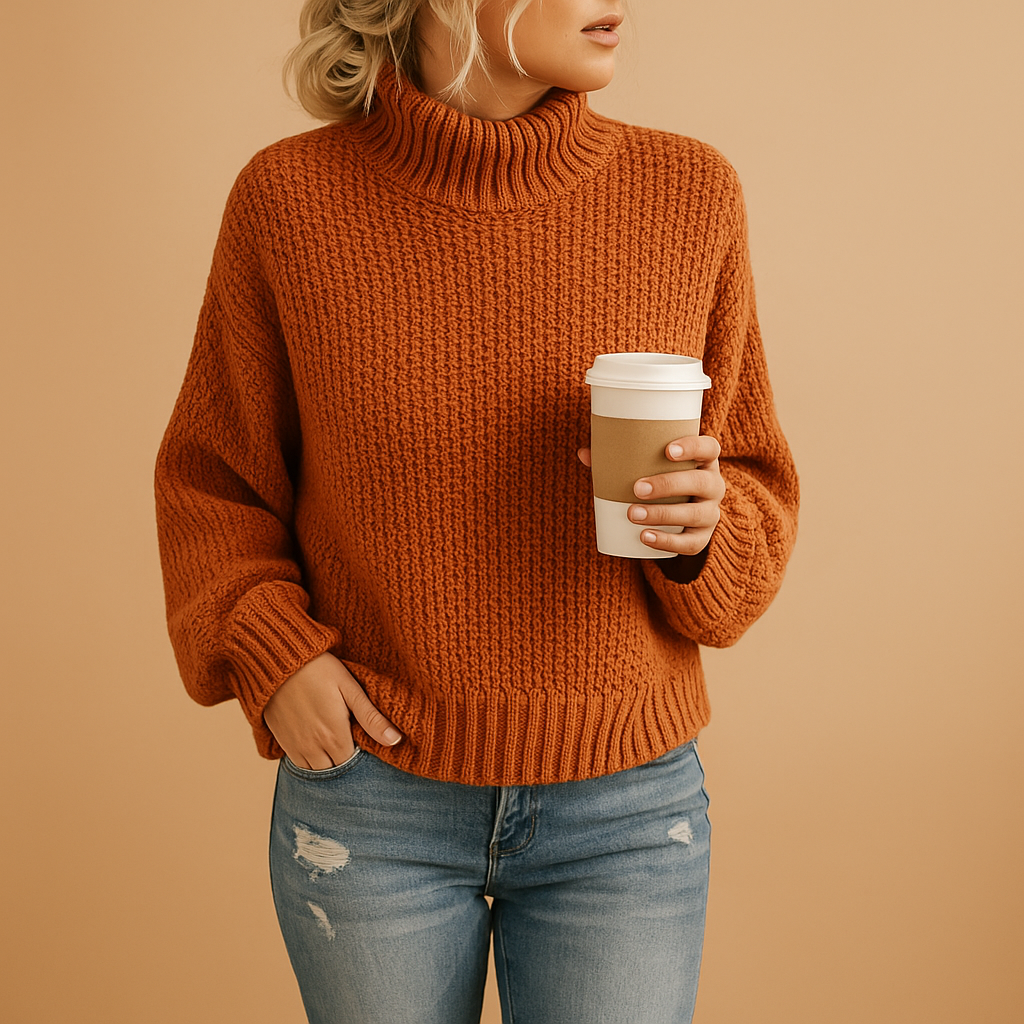 Knitted sweater for women in timeless design with neutral tones, perfect for year-round wear, casual outings, and cozy home comfort.