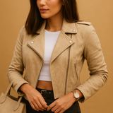 Lightweight fitted jacket for women with tailored fit, breathable fabric, zipper closure, stand-up collar, and pockets. Perfect for daily and formal wear.