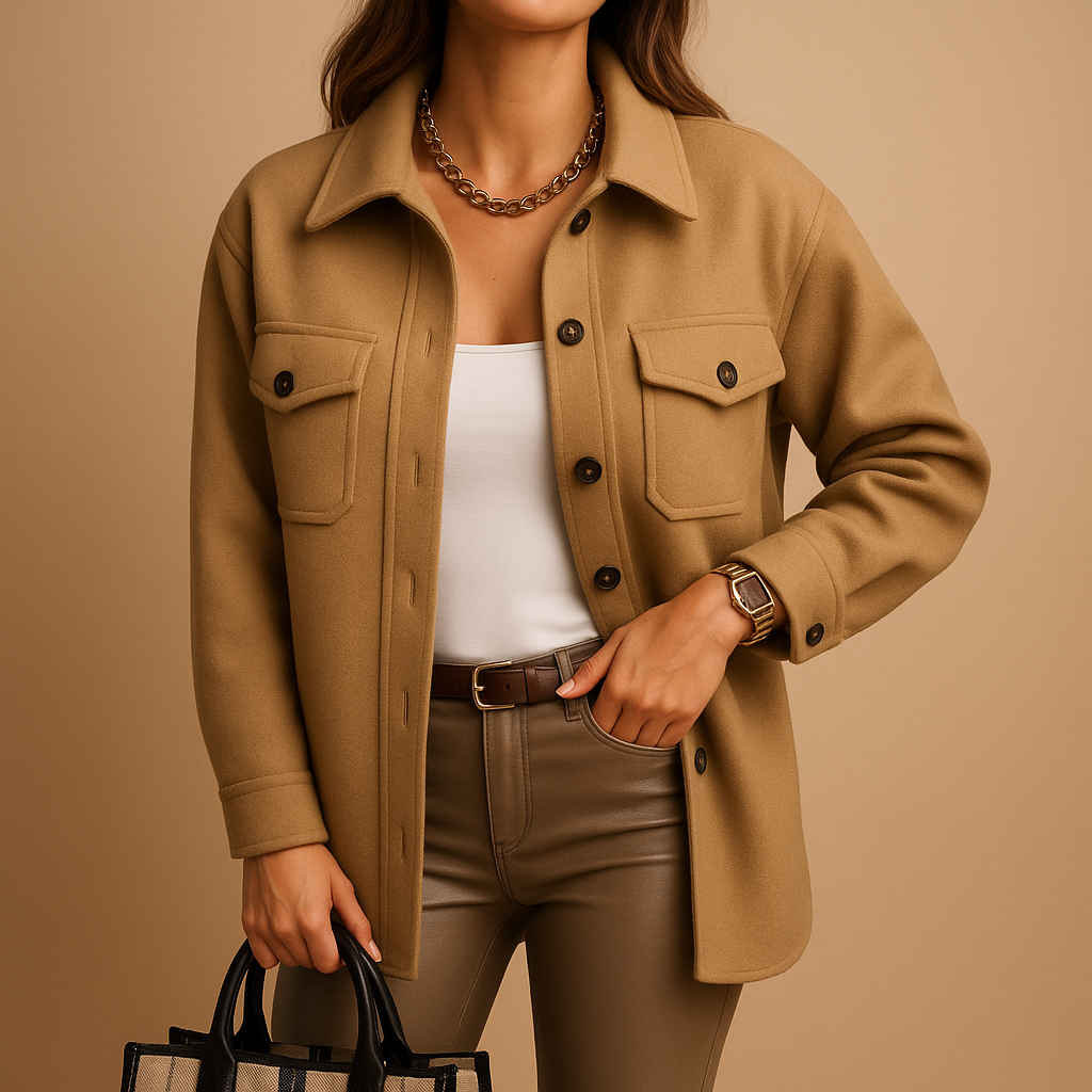 Waterproof windproof jacket for women with fold-over collar, button closure, and pockets. Available in multiple colors, perfect for work or casual wear.