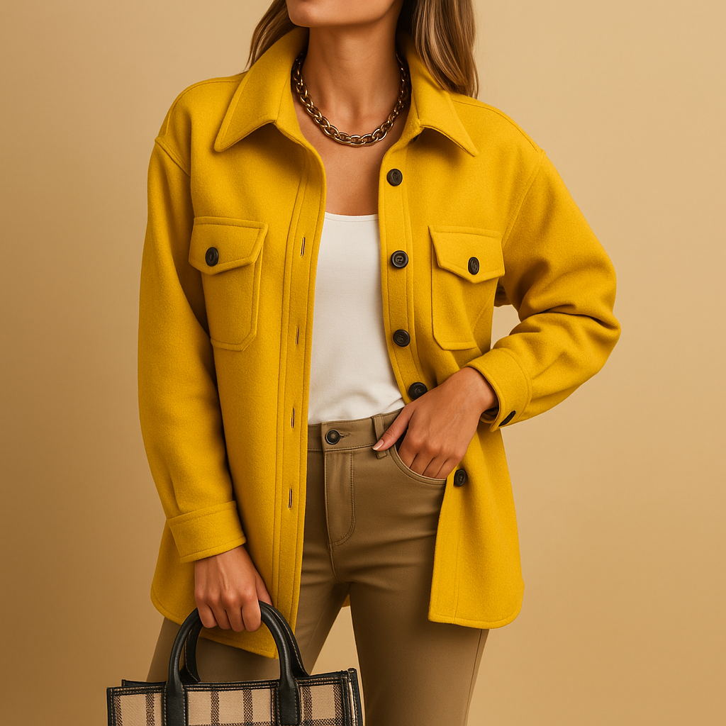 Waterproof windproof jacket for women with fold-over collar, button closure, and pockets. Available in multiple colors, perfect for work or casual wear.