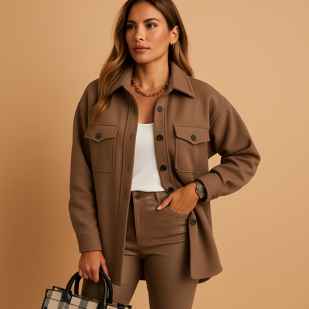 Waterproof windproof jacket for women with fold-over collar, button closure, and pockets. Available in multiple colors, perfect for work or casual wear.
